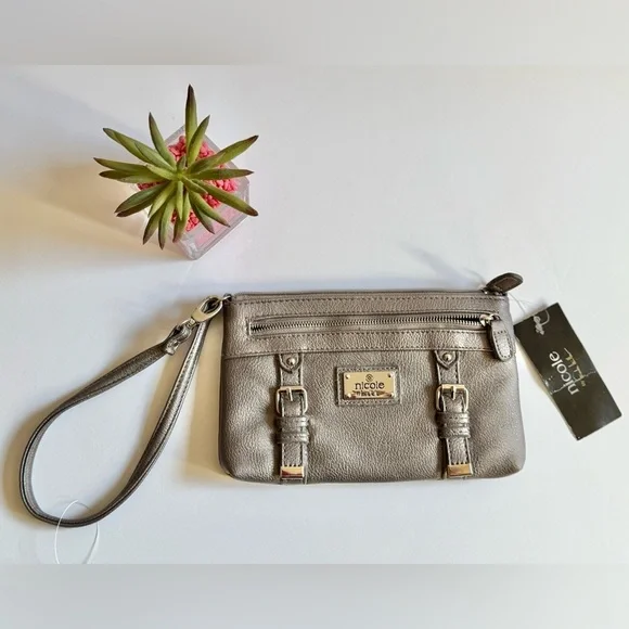 NICOLE MILLER NWT Gunmetal Grey Faux Leather Wristlet Wallet Combo NEW WITH TAGS - Picture 6 of 15